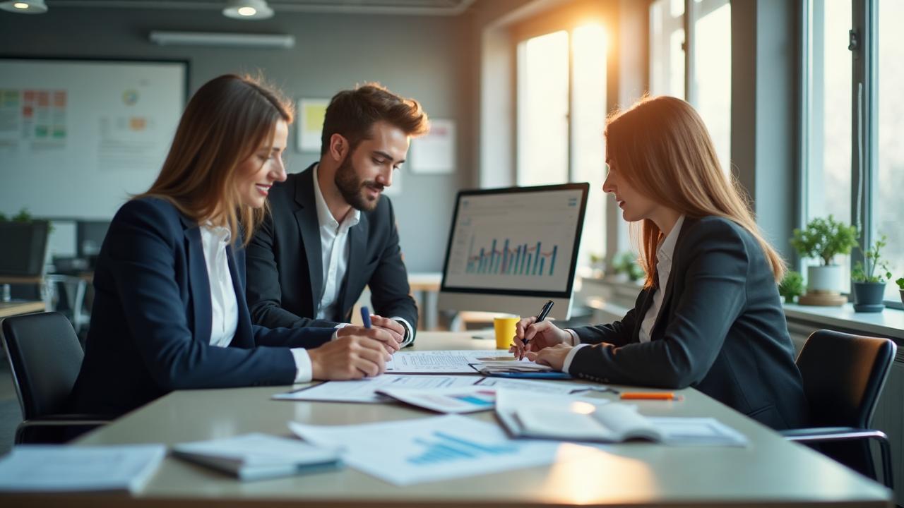 Equipe profissional trabalhando em gestão financeira